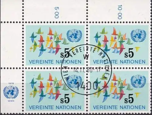 UNO WIEN 1979 Mi-Nr. 4 Viererblock o used - aus Abo