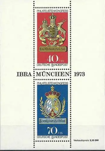 DEUTSCHLAND 1973 Mi-Nr. Block 9 ** MNH