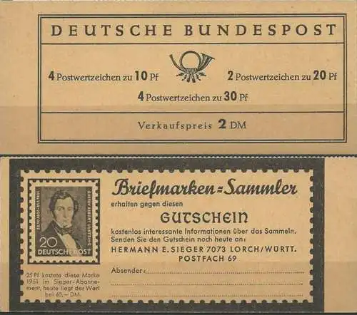 DEUTSCHLAND 1967 Mi-Nr. MH 12 au Markenheft/booklet ** MNH