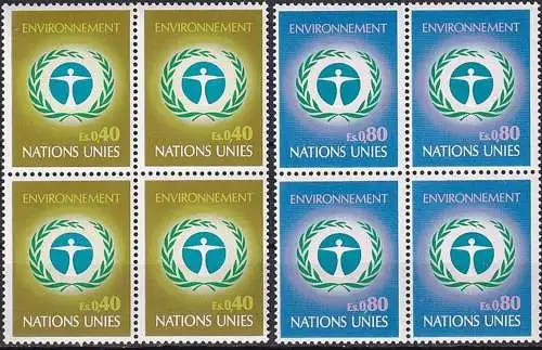 UNO GENF 1972 Mi-Nr. 25/26 Viererblocks ** MNH