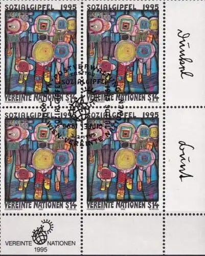 UNO WIEN 1995 Mi-Nr. 179 Eckrand Viererblock o used - aus Abo