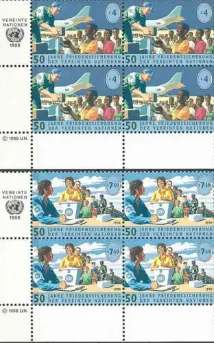 UNO WIEN 1998 Mi-Nr. 266/67 Eckrand-Viererblocks ** MNH