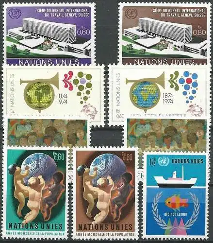 UNO GENF 1974 Mi-Nr. 37-45 kompletter Jahrgang/complete year set ** MNH