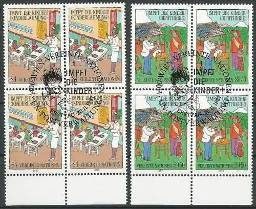 UNO WIEN 1987 Mi-Nr. 77/78 Viererblocks o used - aus Abo