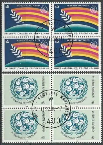 UNO WIEN 1986 Mi-Nr. 62/63 Viererblocks o used - aus Abo