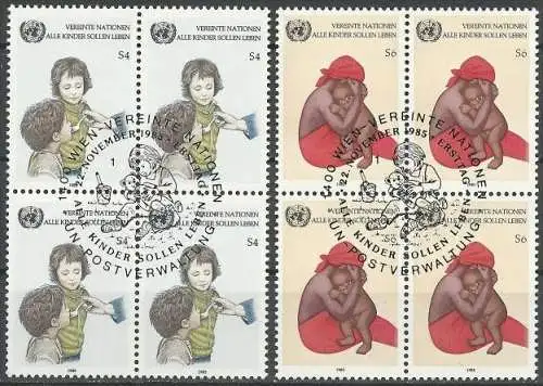 UNO WIEN 1985 Mi-Nr. 53/54 Viererblocks o used - aus Abo