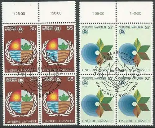 UNO WIEN 1982 Mi-Nr. 24/25 Viererblocks o used - aus Abo