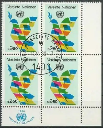 UNO WIEN 1980 Mi-Nr. 8 Viererblock o used - aus Abo