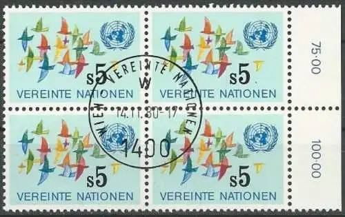 UNO WIEN 1979 Mi-Nr. 4 Viererblock o used - aus Abo