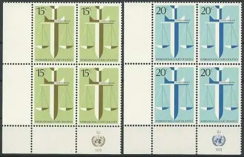 UNO NEW YORK 1979 Mi-Nr. 338/39 Eckrand-Viererblocks ** MNH