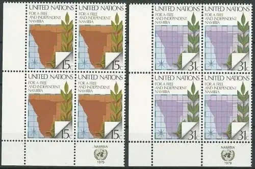 UNO NEW YORK 1979 Mi-Nr. 336/37 Eckrand-Viererblocks ** MNH