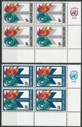 UNO NEW YORK 1979 Mi-Nr. 332/33 Eckrand-Viererblocks ** MNH