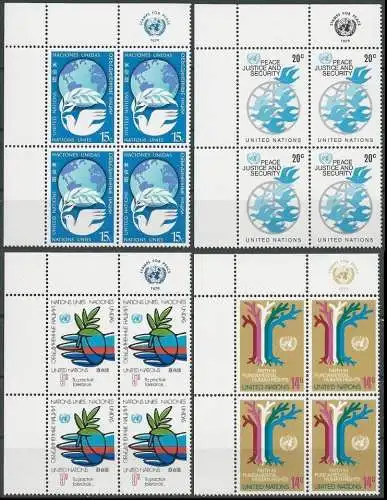 UNO NEW YORK 1979 Mi-Nr. 328/31 Eckrand-Viererblocks ** MNH