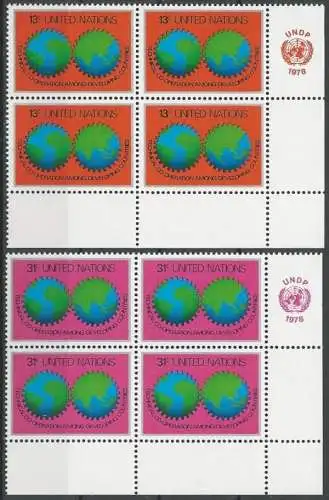 UNO NEW YORK 1978 Mi-Nr. 326/27 Eckrand-Viererblocks ** MNH