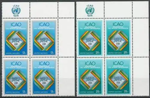 UNO NEW YORK 1978 Mi-Nr. 322/23 Eckrand-Viererblocks ** MNH