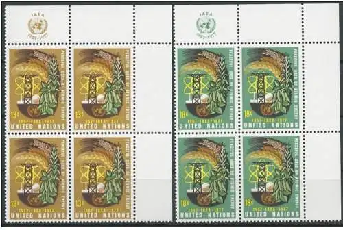 UNO NEW YORK 1977 Mi-Nr. 313/14 Eckrand-Viererblocks ** MNH