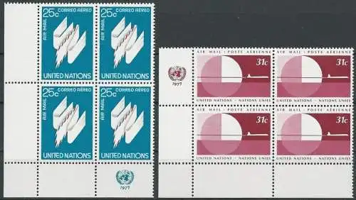 UNO NEW YORK 1977 Mi-Nr. 309/10 Eckrand-Viererblocks ** MNH