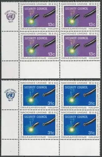 UNO NEW YORK 1977 Mi-Nr. 307/08 Eckrand-Viererblocks ** MNH