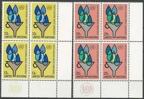 UNO NEW YORK 1977 Mi-Nr. 305/06 Eckrand-Viererblocks ** MNH