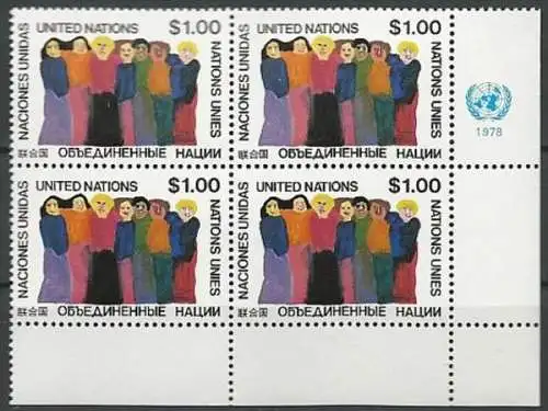 UNO NEW YORK 1978 Mi-Nr. 317 Eckrand-Viererblock ** MNH