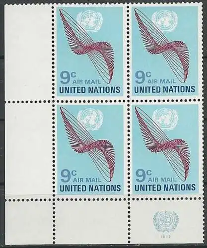 UNO NEW YORK 1972 Mi-Nr. 245 Eckrand-Viererblock ** MNH