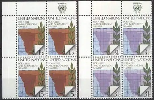 UNO NEW YORK 1979 Mi-Nr. 336/37 Eckrand-Viererblocks ** MNH