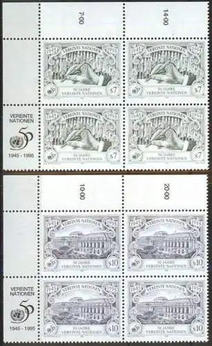 UNO WIEN 1995 Mi-Nr. 186/87 A Eckrand-Viererblocks ** MNH