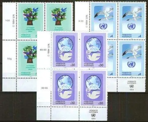 UNO WIEN 1994 Mi-Nr. 167/69 Eckrand-Viererblocks ** MNH