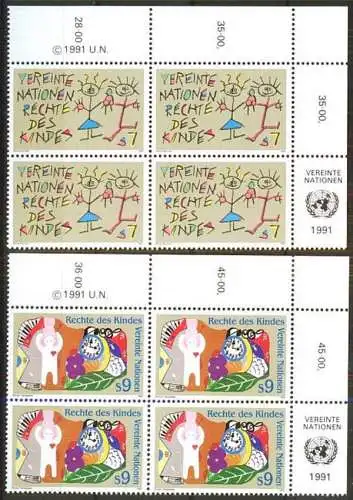 UNO WIEN 1991 Mi-Nr. 117/18 Eckrand-Viererblocks ** MNH