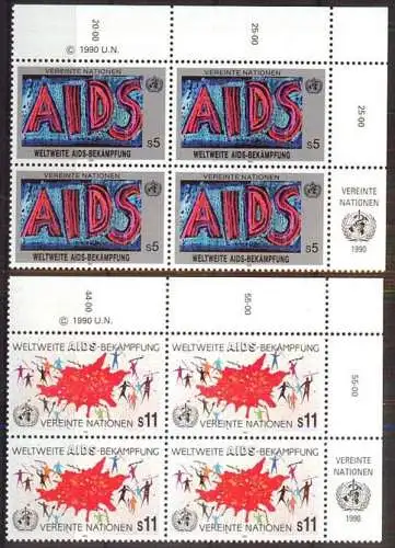 UNO WIEN 1990 Mi-Nr. 100/01 Eckrand-Viererblocks ** MNH