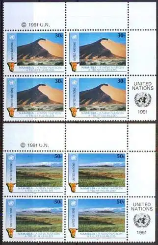 UNO NEW YORK 1991 Mi-Nr. 612/13 Eckrand-Viererblocks ** MNH