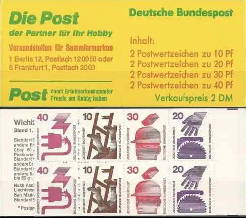 DEUTSCHLAND 1974 Mi-Nr. MH 20 a I ** MNH