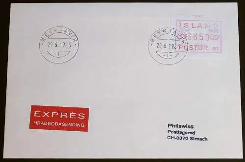 ISLAND 1983 Mi-Nr. ATM 1 Automatenmarke Express FDC