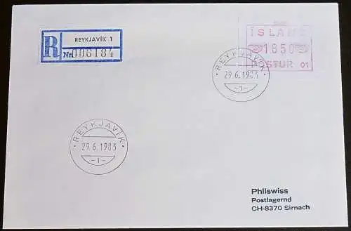 ISLAND 1983 Mi-Nr. ATM 1 Automatenmarke Einschreiben FDC