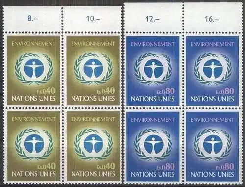 UNO GENF 1972 Mi-Nr. 25/26 Viererblocks ** MNH