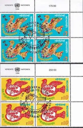 UNO WIEN 1996 Mi-Nr. 216/17 Eckrand-Viererblocks o used - aus Abo