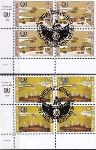 UNO WIEN 1995 Mi-Nr. 184/85 Eckrand-Viererblocks o used - aus Abo