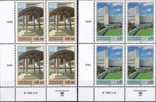 UNO WIEN 1998 Mi-Nr. 246/47 Eckrand-Viererblocks ** MNH