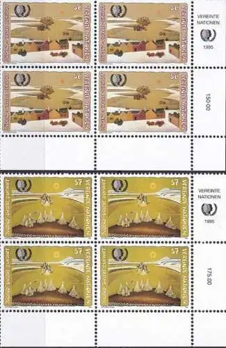 UNO WIEN 1995 Mi-Nr. 184/85 Eckrand-Viererblocks ** MNH