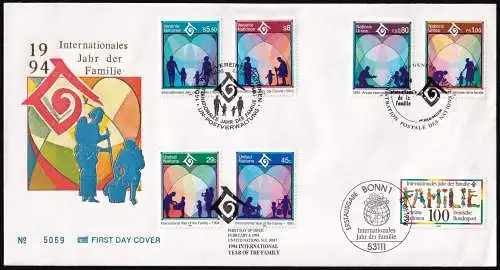 UNO NEW YORK - WIEN - GENF 1994 mit Deutschland Mi-Nr. 1711 TRIO-FDC Jahr der Familie