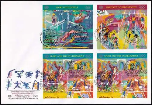 UNO NEW YORK - WIEN - GENF 1996 TRIO-FDC Sport und Umwelt