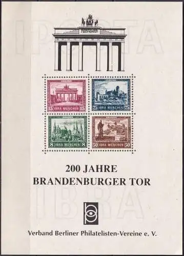 DEUTSCHES REICH 1999 Mi-Nr. Block 1 IBRA München Nachdruck Vignette