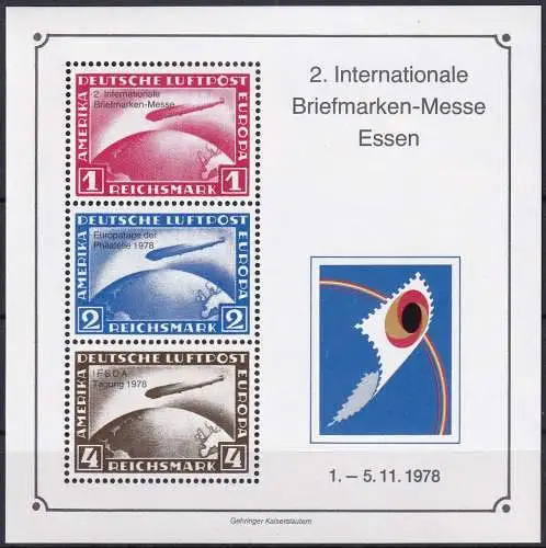 DEUTSCHES REICH Mi-Nr. 456/58 Briefmarken Messe Essen 1978 Nachdruck Vignette