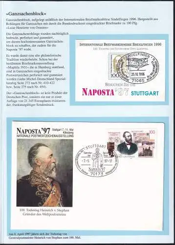 DEUTSCHLAND 1997 Belegmappe Naposta'97 Stuttgart mit 6 Ganzsachen/Briefen