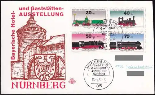 DEUTSCHLAND 1975 Mi-Nr. 836/39 Karte Stempelbeleg Hotel + Gaststättenaustellung Nürnberg