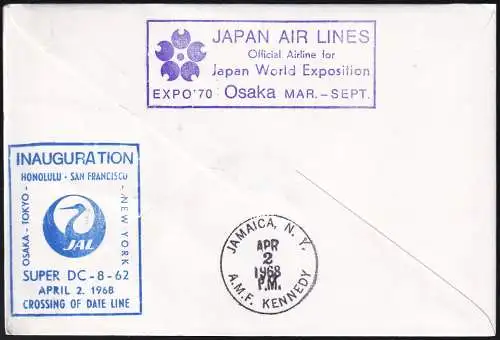 JAPAN 1968 FIRST FLIGHT EXPO 1970 JAL TRANSPACIFIC ROUTE