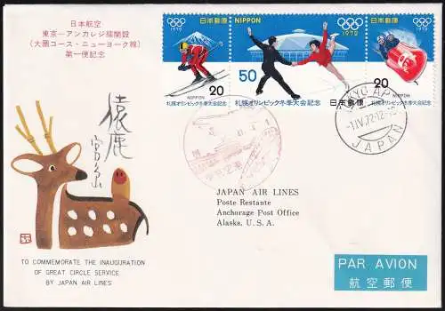 JAPAN 1972 JAL FIRST FLIGHT TOKYO - ANCHORAGE - ROUTE