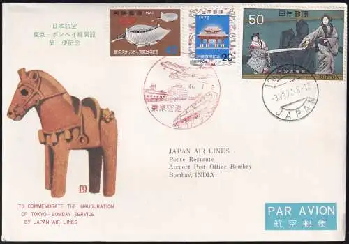 JAPAN 1972 JAL FIRST FLIGHT TOKYO - BOMBAY - ROUTE