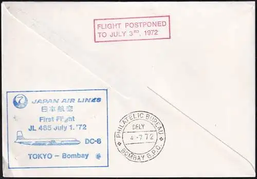 JAPAN 1972 JAL FIRST FLIGHT TOKYO - BOMBAY - ROUTE