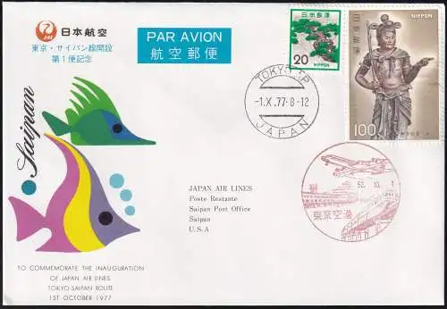 JAPAN 1977 JAL FIRST FLIGHT TOKYO - SAIPAN - ROUTE